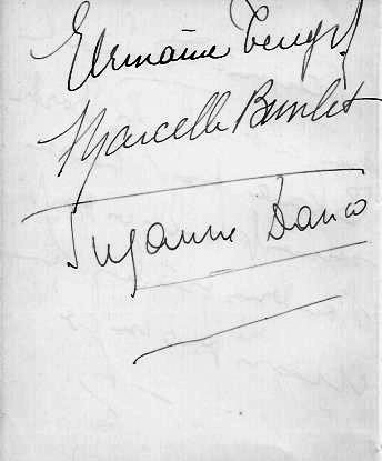 Signatures de Germaine Teugels (-), Marcelle Bunlet (1900-1981) et Suzanne Danco (1911-2000)